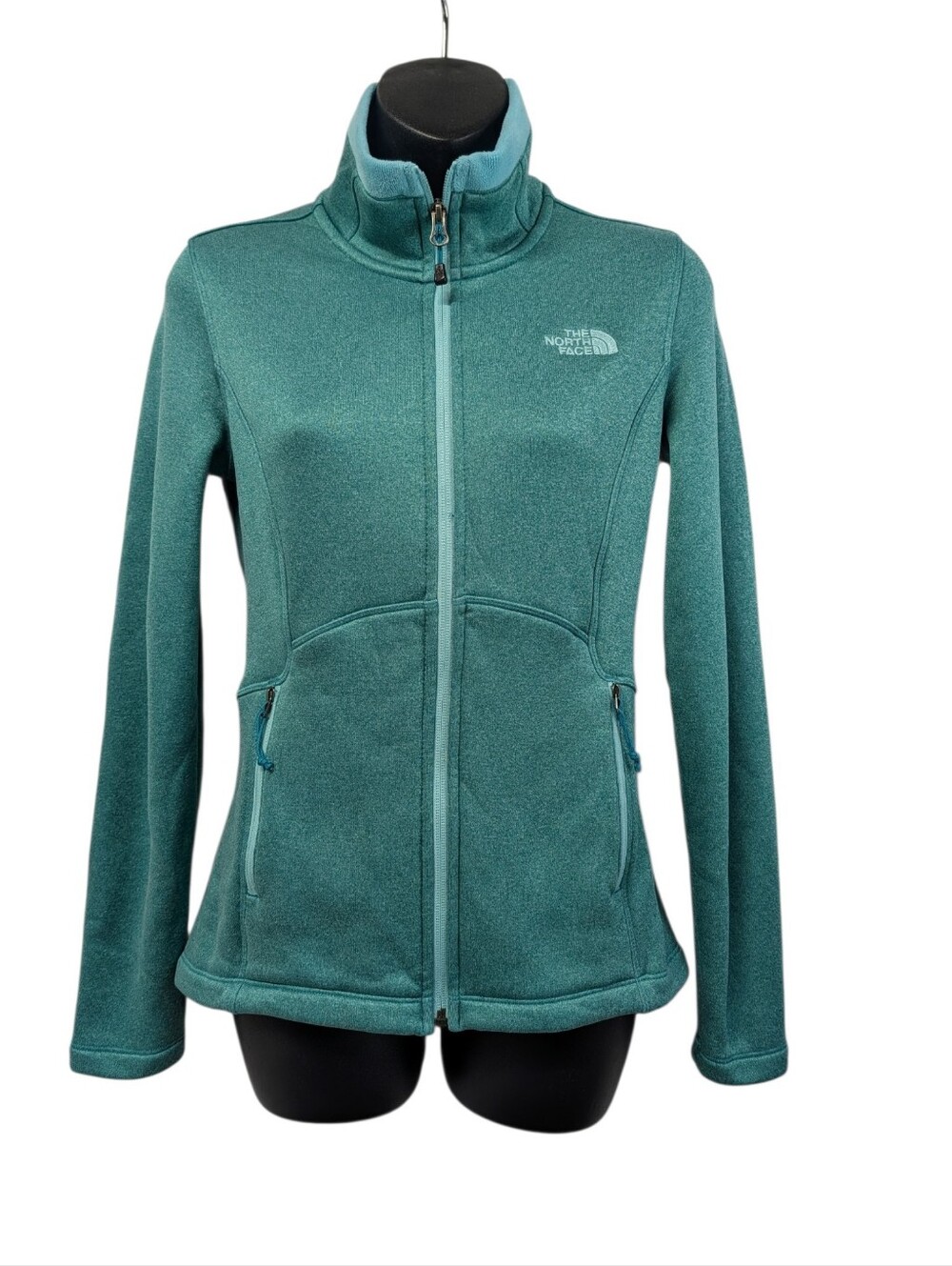 The North Face TKA 100 Women's Teal Full Zip Fleece Jacket Pockets Size XS